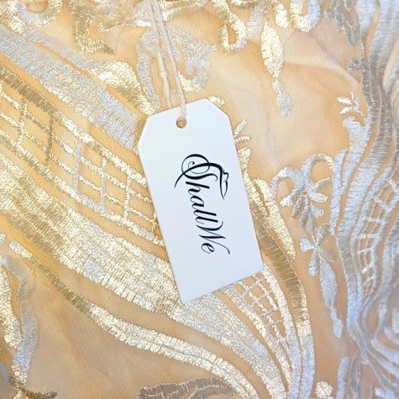 Shall We Cream Embroidered Overlay Cocktail/PartyWedding Dress, 18" PTP, 43" L - Picture 5 of 6